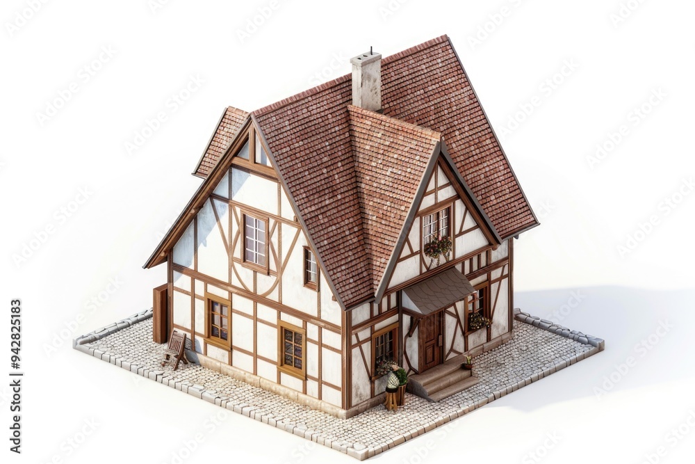Poster a 3d model of a house on a clean and minimalistic white background