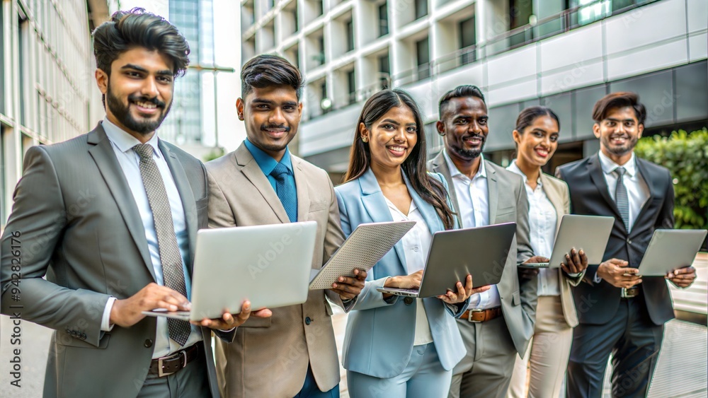 Wall mural group portrait of indian asian young business people