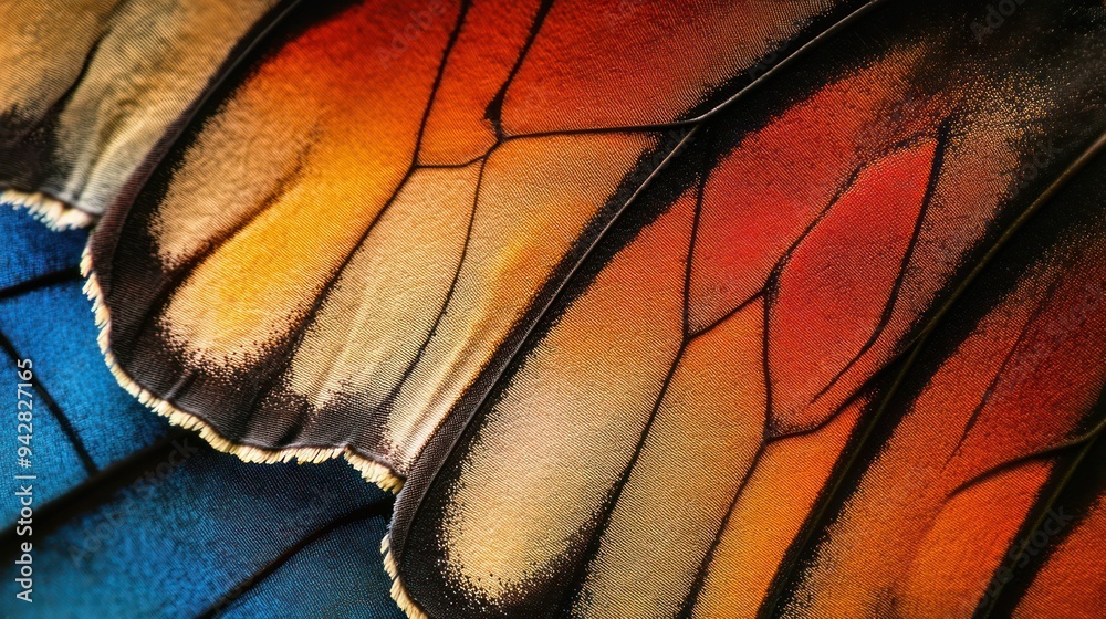 Aufkleber Close-up of a butterfly wing with intricate patterns and vibrant colors
