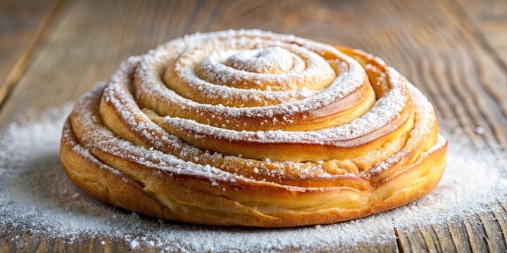 Traditional Mallorcan ensaimada pastry topped with powdered sugar, a delicious spiral-shaped flaky pastry