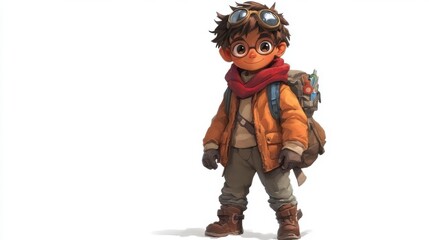 3D animation cartoon image of a cheerful smiling boy dressed as a traveler, explorer, adventurer on a white isolated background.