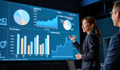 Asian Businesswoman Presents Data Driven Insights to Corporate Team in Meeting