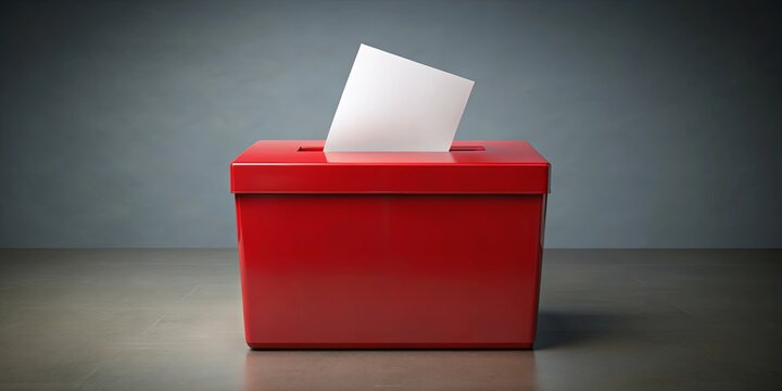 Red ballot box with blank voting paper on a background of election voting democracy decision choice vote