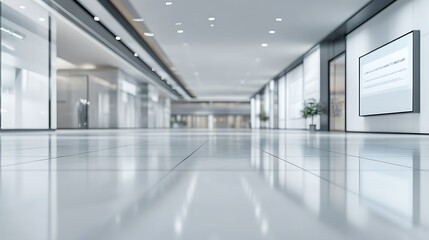 Spacious Minimalist Exhibition Hall with Sleek Flooring, Blurred Signage, and Clean Modern Architecture