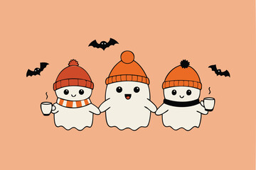 coffee cozy halloween scene featuring