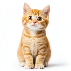 Obraz premium Orange tabby cat sitting and looking curious, isolated on a white background