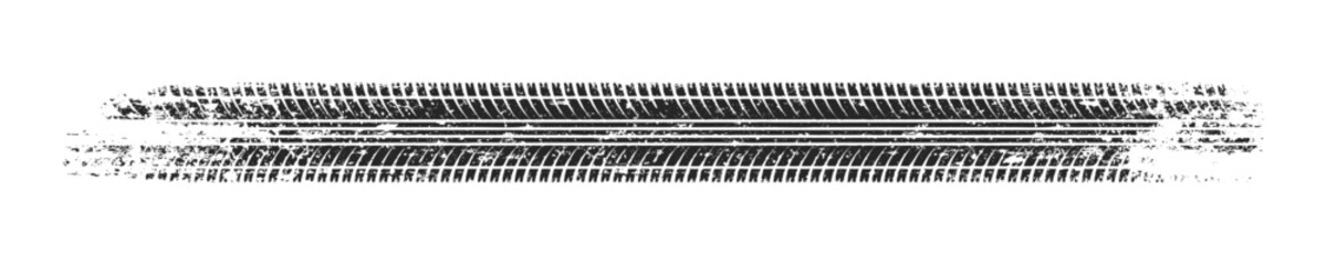 Grunge tire track, wheel braking marks. Truck, car or motorcycle tread pattern silhouette. Auto race, motorsport, speed racing design element. Vector illustration