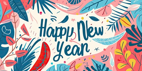 Obraz premium Celebrate the New Year with a vibrant illustration featuring trendy designs and cheerful elements in a minimalistic style
