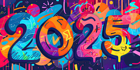 Obraz premium Modern illustration of 2025 celebrating New Year with a trendy, colorful design showcasing vibrant numbers and festive elements