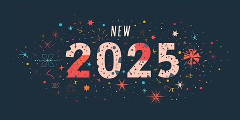 Celebrate the arrival of New Year 2025 with a trendy  illustration featuring vibrant numbers and festive elements