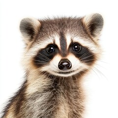 Obraz premium Portrait of a cute funny raccoon, closeup, isolated on white background
