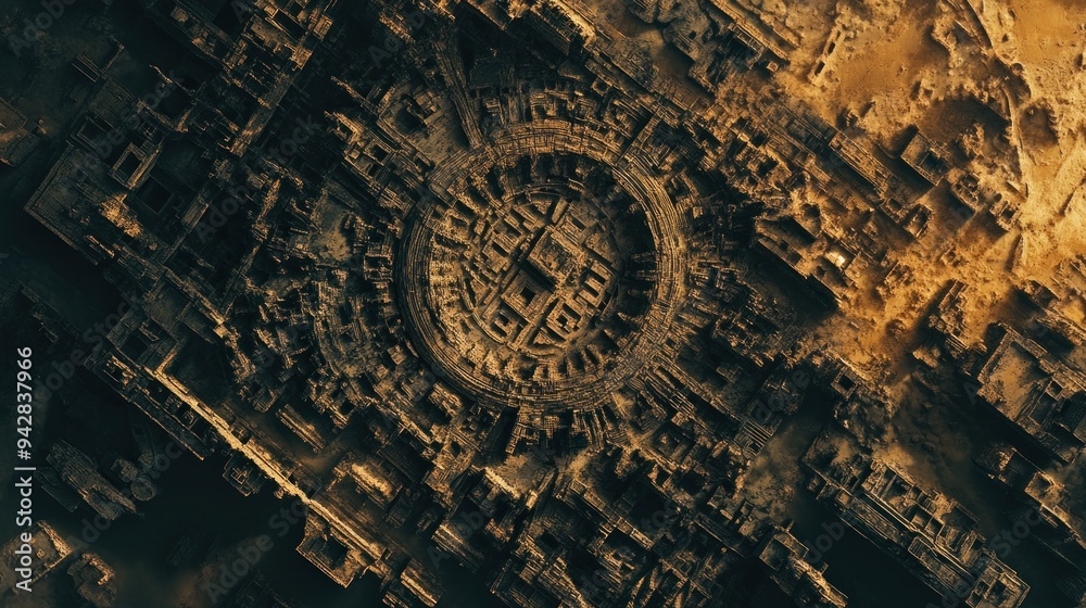 Poster aerial view of a geometrically designed ancient city