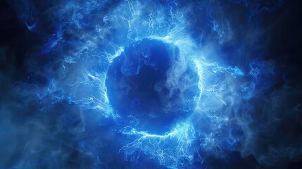 Abstract circle of blue light with glowing energy, on a dark background.