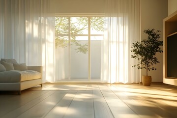 Minimalist Living Room with Sunlight Streaming Through