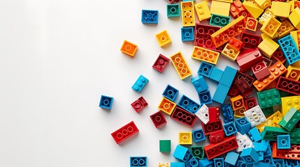 Colorful Plastic Building Blocks on White Background