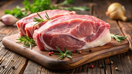 Close-up of juicy and tender pork meat showing various texture characteristics