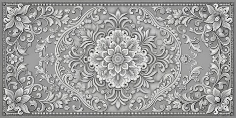 Intricate grayscale pattern resembling architectural details and decorative motifs