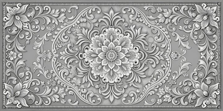 Intricate grayscale pattern resembling architectural details and decorative motifs