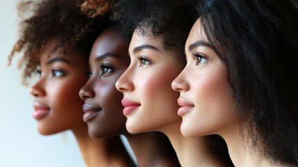 Obraz premium Multiracial ladies posing on studio background with Contour and Highlight makeup sample,healthy skin,collage for skin care concept,Professional Contouring face make-up over,Make up woman face.