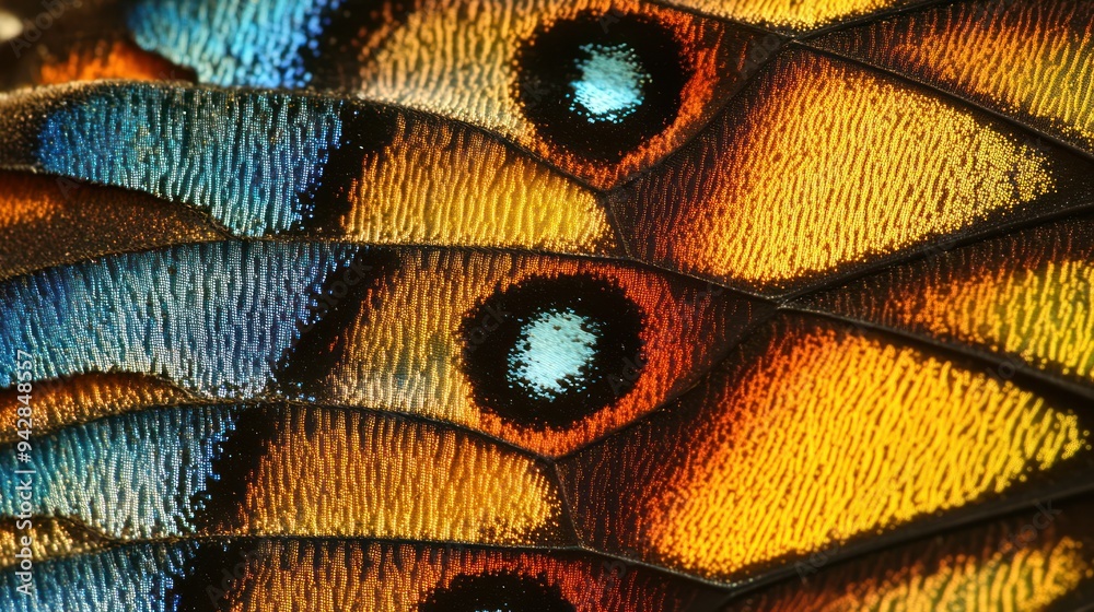 Poster Close-up of a Butterfly Wing with Vibrant Colors and Complex Patterns