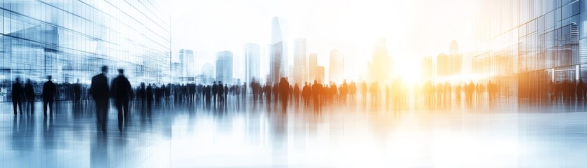 A vibrant urban scene featuring silhouettes of people against a bright backdrop, symbolizing movement and connection in the city.