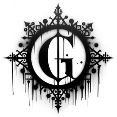 gothic G font graffiti stencil-art style,black and white