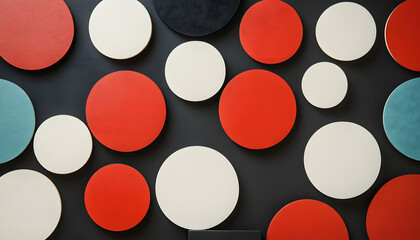 Basic geometric shapes like circles, squares, or triangles in a single color, arranged in a balanced composition.