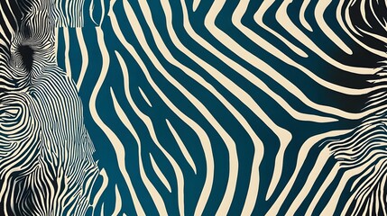 A zebra print background with a zebra head in the foreground