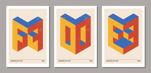 Set of minimal 20s geometric design poster