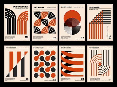 Artworks, posters inspired postmodern of vector abstract dynamic symbols with bold geometric shapes, useful for web background, poster art design, magazine front page, hi-tech print, cover artwork.