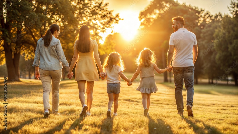 Canvas Prints people in the park happy family walking silhouett.