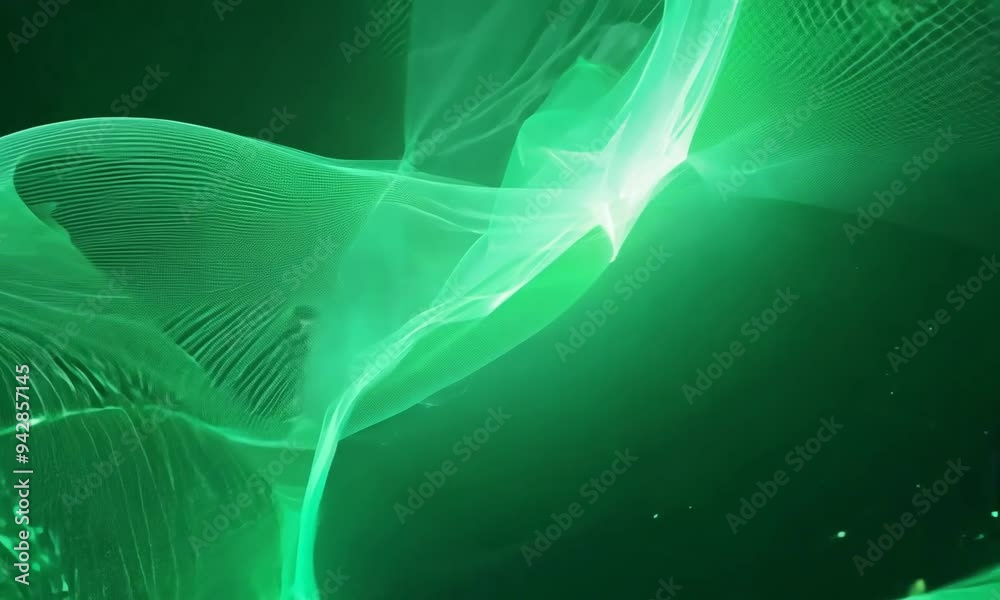 Poster mesmerizing green waves in abstract visual display flowing gracefully during the night with vibrant 