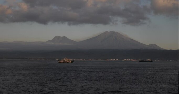 A group of ships moving in the middle of the sea between Ketapang and Gilimanuk ports in the morning