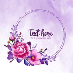 pink and purple watercolor floral frame with copy space