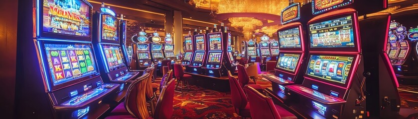 A photographic exploration of modern casinos, highlighting the artistic and technological of slot machines