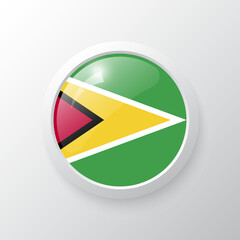 3D Button with Guyana flag. as round glossy icon on background isolated. Vector illustration eps 10.	
