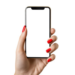 Hand Holding Smartphone with Red Nails.