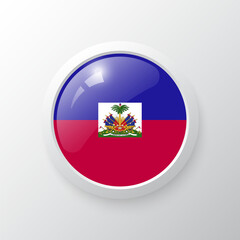 Obraz premium 3D Button with Haiti flag. as round glossy icon on background isolated. Vector illustration eps 10. 