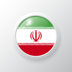 3D Button with Iran flag. as round glossy icon on background isolated. Vector illustration eps 10.	
