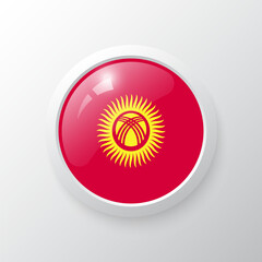 3D Button with Kyrgyzstan flag. as round glossy icon on background isolated. Vector illustration eps 10.	
