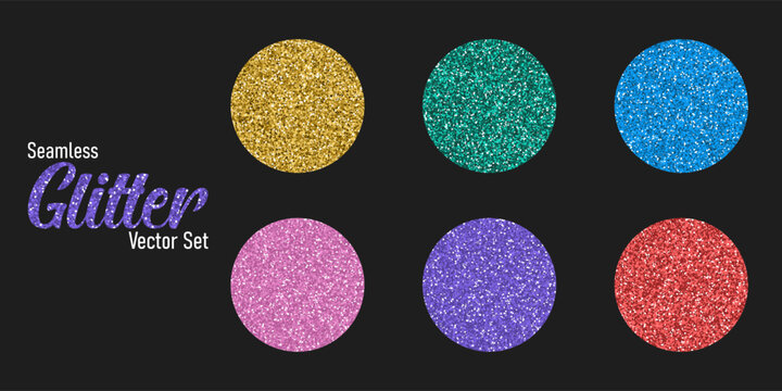 Glitter seamless pattern set, Shiny seamless colorful backgrounds with shimmer texture.