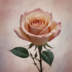 A delicate outline of a single rose with intricate petal details against a soft pastel watercolor background.

