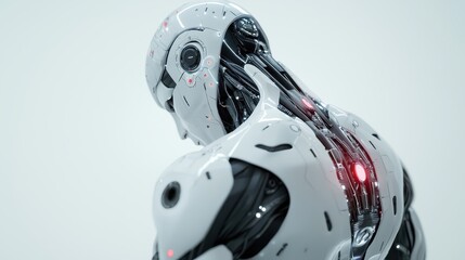 Futuristic Robot With Glowing Red Eyes
