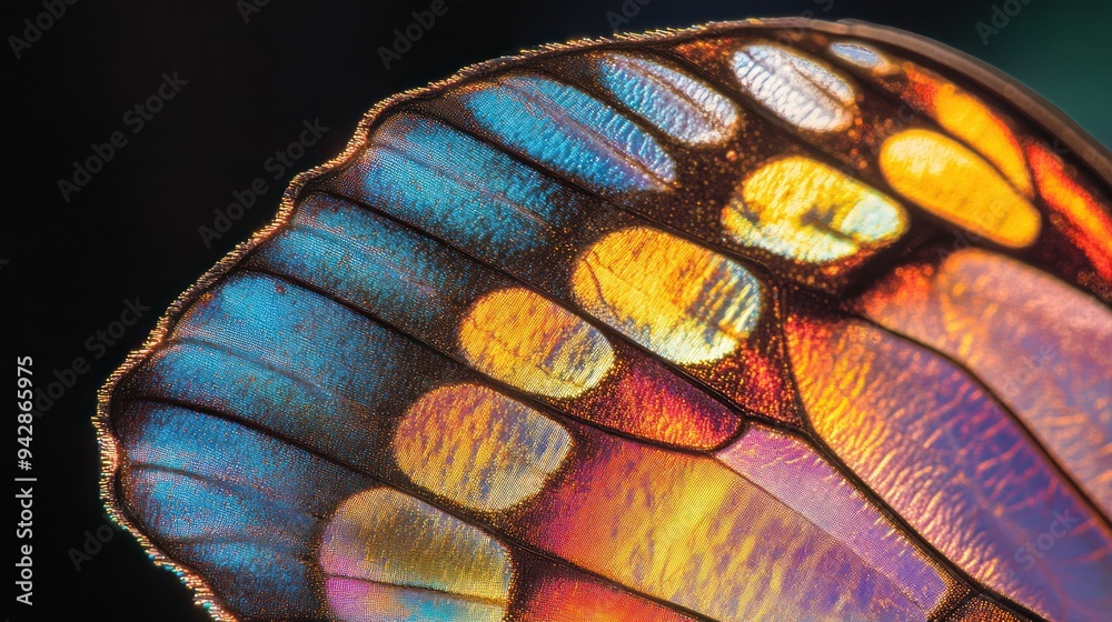 Aufkleber close-up of a butterfly wing with iridescent colors and patterns
