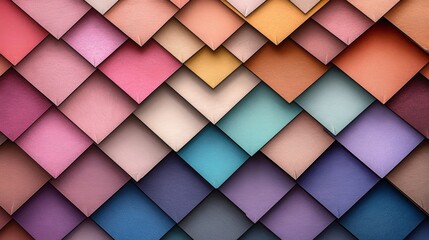 Obraz premium A vibrant and artistic arrangement of colorful, overlapping squares, showcasing various hues and shades in a visually dynamic pattern.