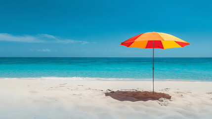 Fototapeta premium Brightly colored umbrella on a sandy beach