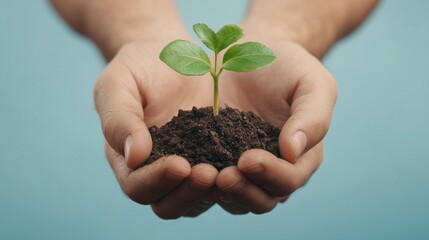 A person holds a small plant in hands, symbolizing growth, care, and the importance of nurturing the environment.