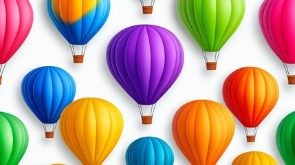 A bunch of colorful hot air balloons are floating in the sky. The balloons are of different colors and sizes, creating a vibrant and lively scene. Concept of joy and excitement