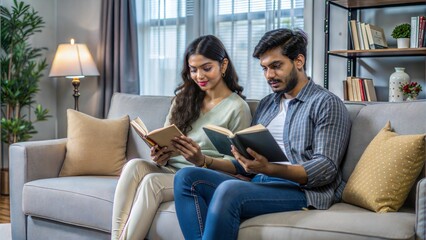 Obraz premium young indan asian couple reading books
