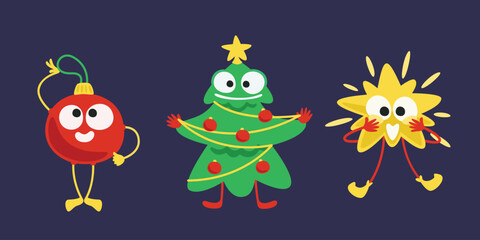 Set of Christmas characters. Funny holiday elements.